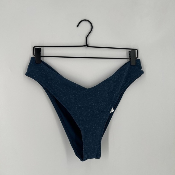Abercrombie & Fitch Tall Side High Leg Cheeky Bikini Shimmer Blue Bottoms - Picture 1 of 5
